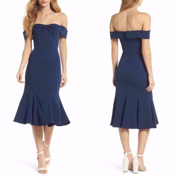 Gal Meets Glam Dresses & Skirts - GAL MEETS GLAM | Tyler Navy Off Shoulder Bow Dress